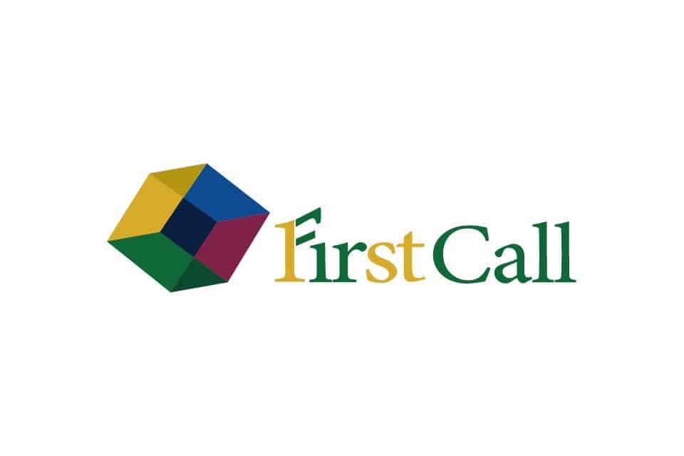 First Call logo with a multicolored 3D cube to the left of the text.