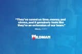 Testimonial quote about Wildman services with AMPG and a blurred group in back.