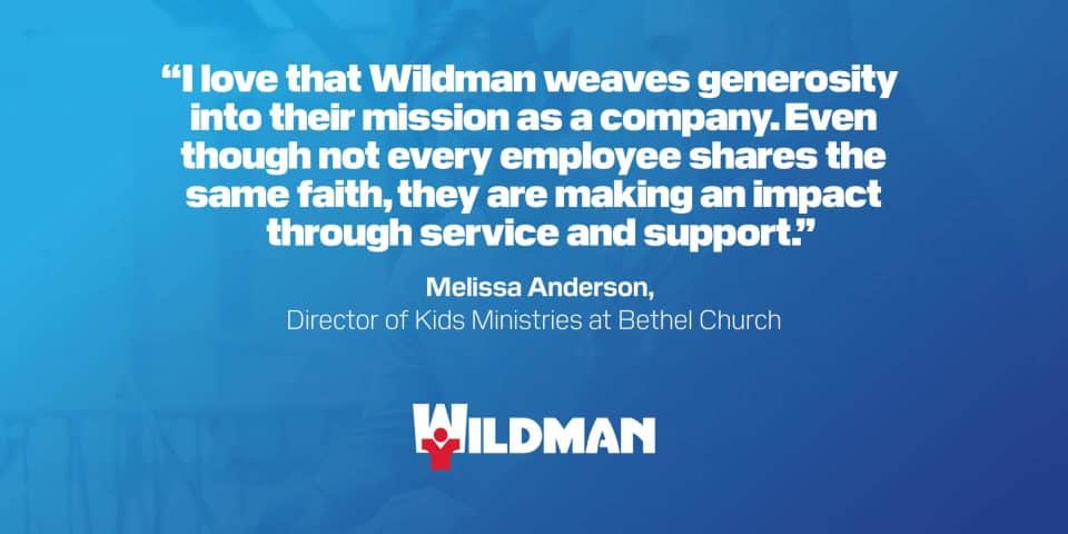 Melissa Anderson praises Wildmans’ generosity in their Bethel Church mission.
